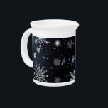 Christmas SlipperyJoe falling various shapes sizes Beverage Pitcher<br><div class="desc">Christmas SlipperyJoe falling various shapes sizes white snowflakes dark background winter beautiful artistic gay pride gifts LGBTQIA intricately designed unique patterns wintery festive atmosphere contrast between dark background bright snowflakes holiday season</div>