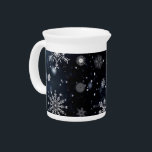 Christmas SlipperyJoe falling various shapes sizes Beverage Pitcher<br><div class="desc">Christmas SlipperyJoe falling various shapes sizes white snowflakes dark background winter beautiful artistic gay pride gifts LGBTQIA intricately designed unique patterns wintery festive atmosphere contrast between dark background bright snowflakes holiday season</div>