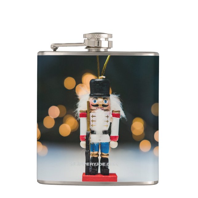 Christmas SlipperyJoe nutcracker figurine ornament Flask (Front)