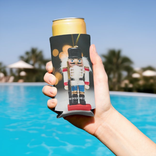 Christmas SlipperyJoe nutcracker figurine ornament Seltzer Can Cooler (In Situ Pool)