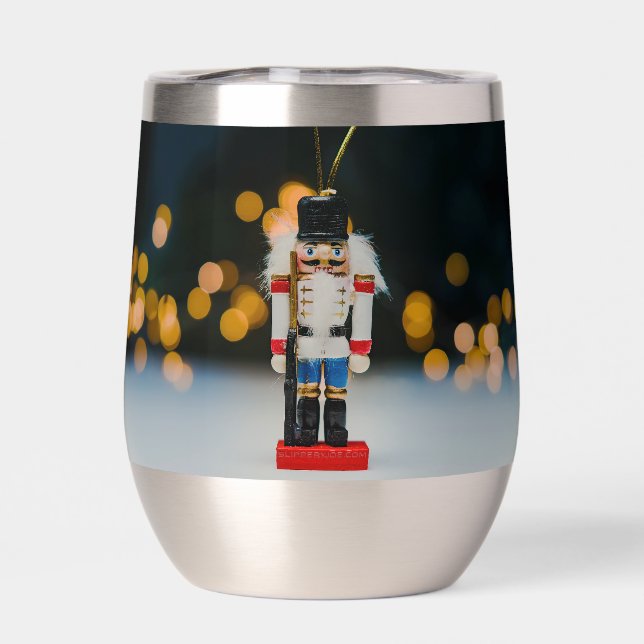 Christmas SlipperyJoe nutcracker figurine ornament Thermal Wine Tumbler (Back)