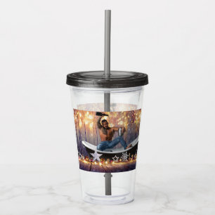 Christmas SlipperyJoe silver gold stars lights wet Acrylic Tumbler