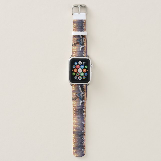 Christmas SlipperyJoe silver gold stars lights wet Apple Watch Band (Front)