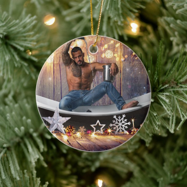 Christmas SlipperyJoe silver gold stars lights wet Ceramic Ornament (Tree)