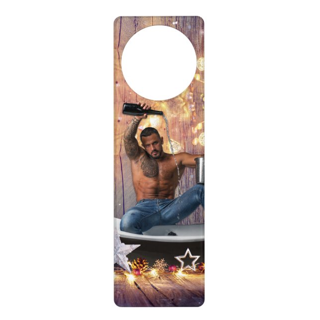 Christmas SlipperyJoe silver gold stars lights wet Door Hanger (Front)