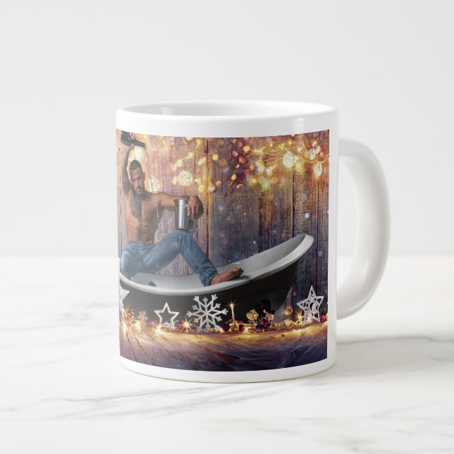 Christmas SlipperyJoe silver gold stars lights wet Giant Coffee Mug (Front Right)