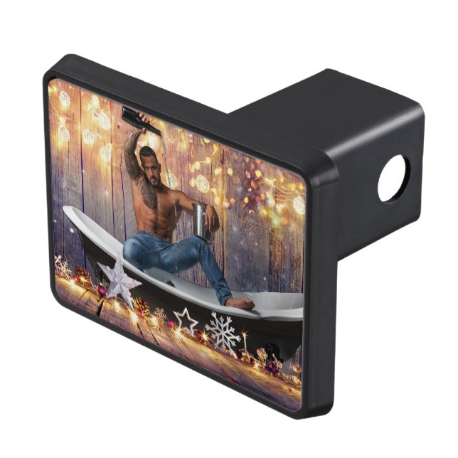 Christmas SlipperyJoe silver gold stars lights wet Hitch Cover (Top Right)