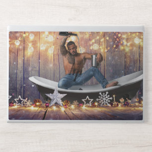 Christmas SlipperyJoe silver gold stars lights wet HP Laptop Skin