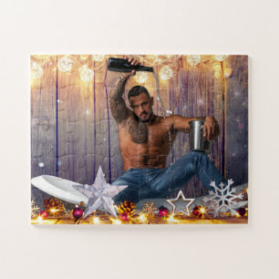Christmas SlipperyJoe silver gold stars lights wet Jigsaw Puzzle