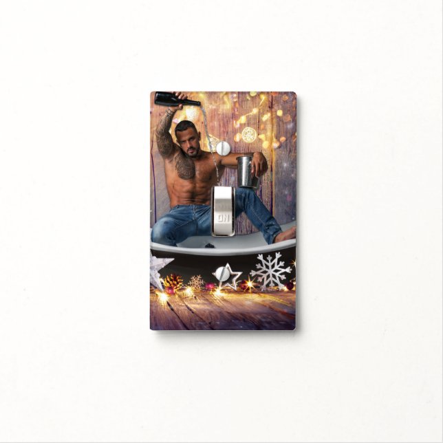 Christmas SlipperyJoe silver gold stars lights wet Light Switch Cover (In Situ)