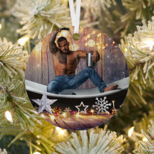 Christmas SlipperyJoe silver gold stars lights wet Metal Ornament