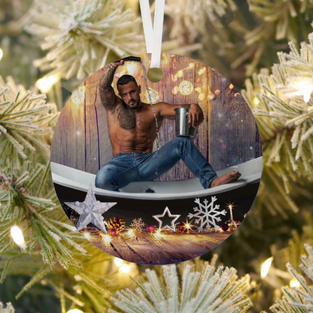 Christmas SlipperyJoe silver gold stars lights wet Metal Ornament (Insitu)