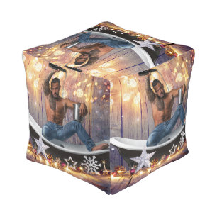 Christmas SlipperyJoe silver gold stars lights wet Pouf