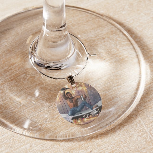 Christmas SlipperyJoe silver gold stars lights wet Wine Charm (In Situ)