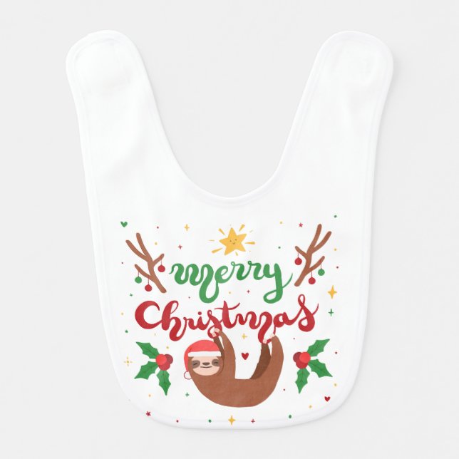 Christmas Sloth Baby Bib (Front)