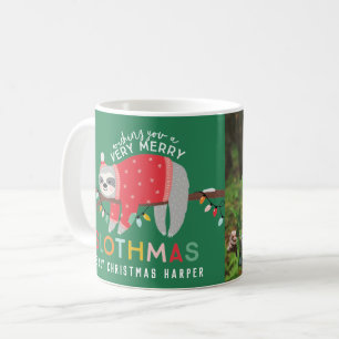 Christmas sloth bright colorful fun kids holiday coffee mug