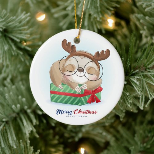 Christmas Sloth Ceramic Ornament