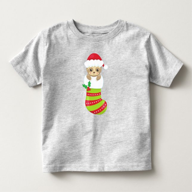 Christmas Sloth, Christmas Stocking, Santa Hat Toddler T-shirt (Front)