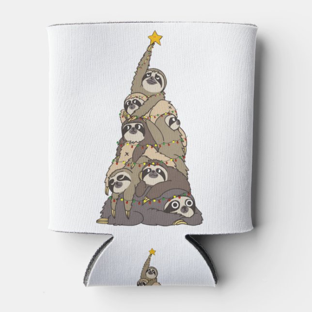 Christmas sloth christmas tree t matching can cooler (Front)