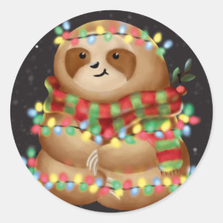 Christmas sloth classic round sticker
