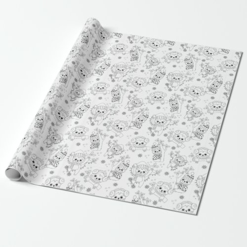 Christmas Sloth Coloring Gift Wrapping Paper