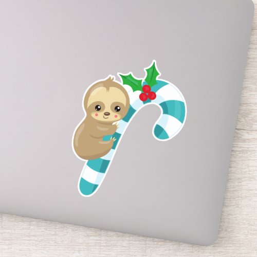 Christmas Sloth Cute Sloth Candy Cane Mistletoe Sticker