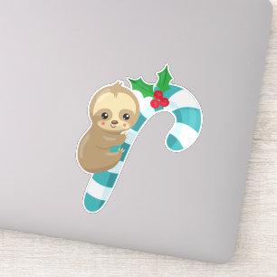Christmas Sloth, Cute Sloth, Candy Cane, Mistletoe Sticker