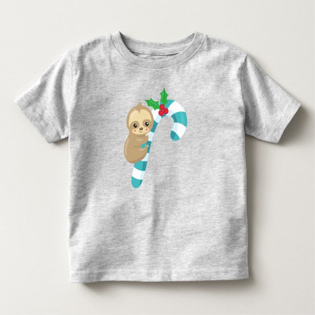 Christmas Sloth, Cute Sloth, Candy Cane, Mistletoe Toddler T-shirt (Front)