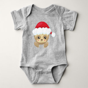 Christmas Sloth, Cute Sloth, Santa Hat, Xmas Baby Bodysuit
