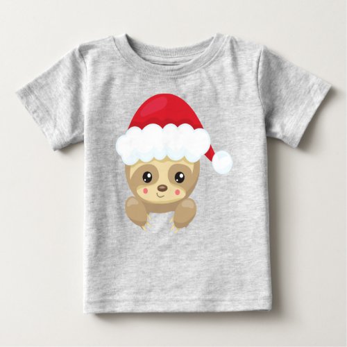 Christmas Sloth Cute Sloth Santa Hat Xmas Baby T_Shirt