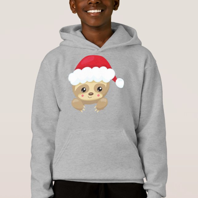 Christmas Sloth, Cute Sloth, Santa Hat, Xmas Hoodie (Front)