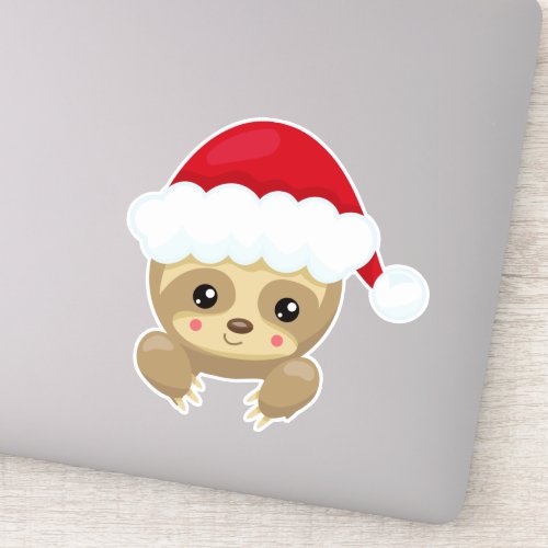 Christmas Sloth Cute Sloth Santa Hat Xmas Sticker