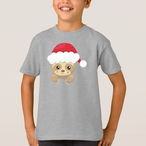 Christmas Sloth Cute Sloth Santa Hat Xmas T_Shirt