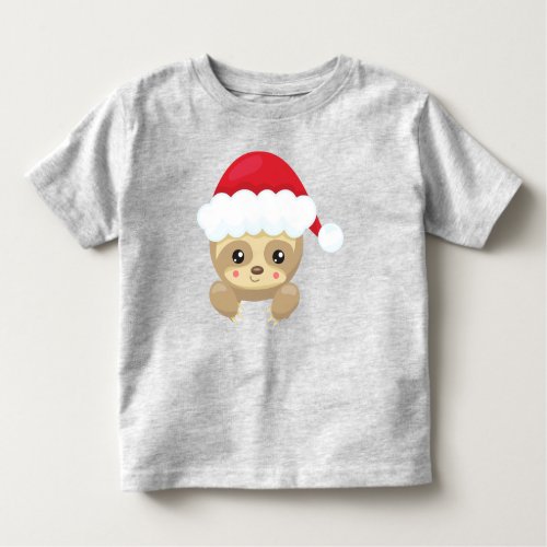 Christmas Sloth Cute Sloth Santa Hat Xmas Toddler T_shirt