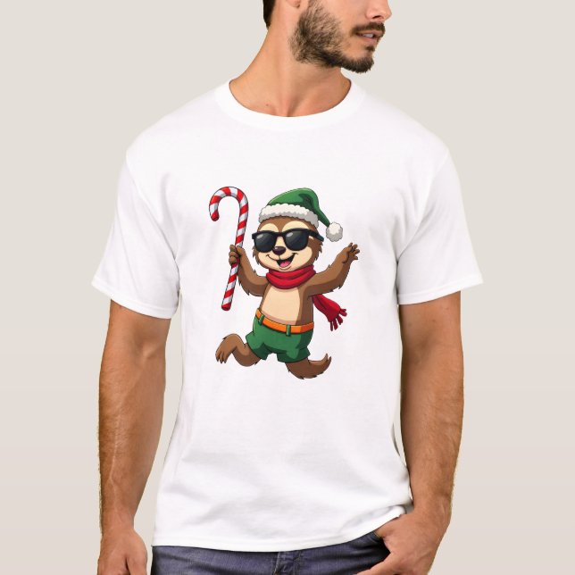 Christmas Sloth Elf Peppermint Candy Cane Shirt Gi (Front)