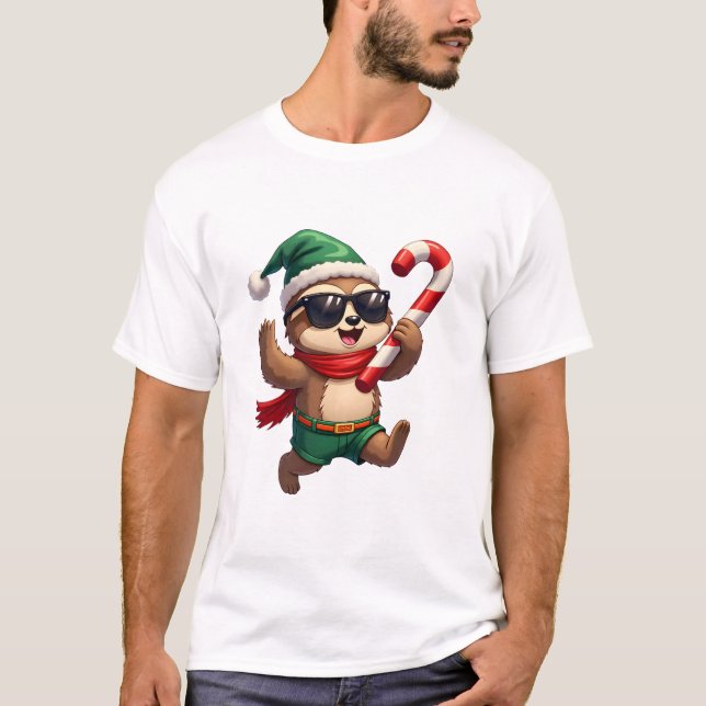 Christmas Sloth Elf Peppermint Candy Cane Shirt Gi (Front)