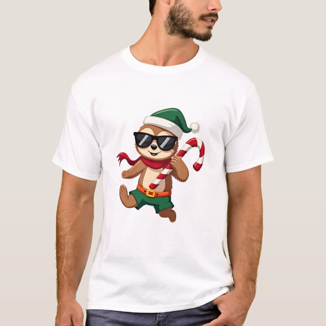 Christmas Sloth Elf Peppermint Candy Cane Shirt Gi (Front)