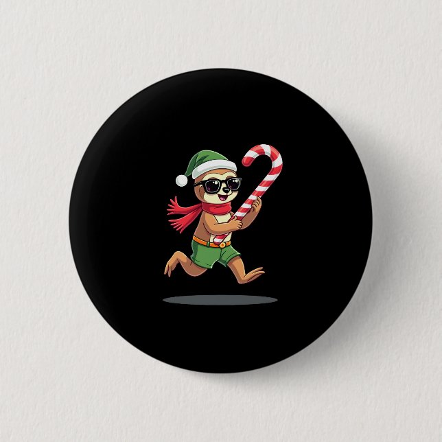 Christmas Sloth Elf Peppermint Candy Cane Shirt Gi Button (Front)