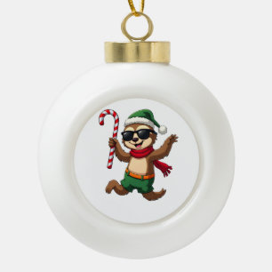 Christmas Sloth Elf Peppermint Candy Cane Shirt Gi Ceramic Ball Christmas Ornament