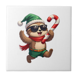 Christmas Sloth Elf Peppermint Candy Cane Shirt Gi Ceramic Tile