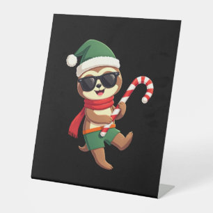 Christmas Sloth Elf Peppermint Candy Cane Shirt Gi Pedestal Sign