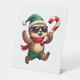 Christmas Sloth Elf Peppermint Candy Cane Shirt Gi Pedestal Sign
