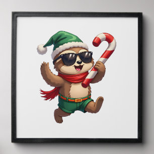 Christmas Sloth Elf Peppermint Candy Cane Shirt Gi Peel And Stick Photo Tile