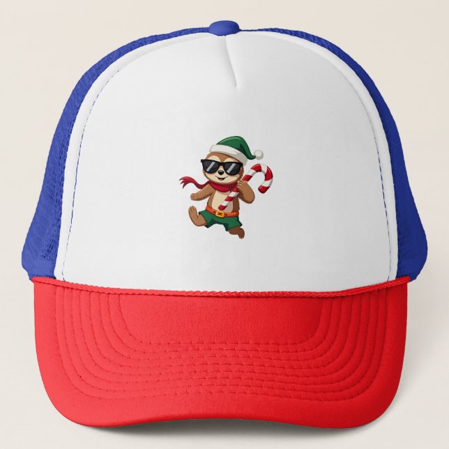 Christmas Sloth Elf Peppermint Candy Cane Shirt Gi Trucker Hat (Front)
