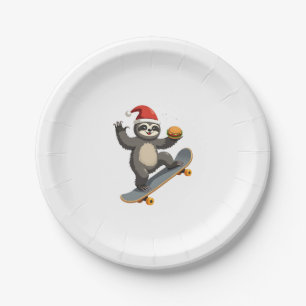 CHRISTMAS SLOTH Funny Christmas Skateboard Sloth_1 Paper Plates
