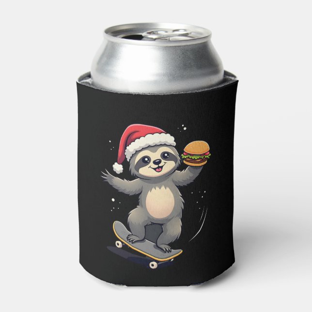 CHRISTMAS SLOTH Funny Christmas Skateboard Sloth ( Can Cooler (Can Front)