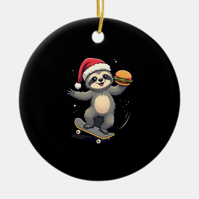 CHRISTMAS SLOTH Funny Christmas Skateboard Sloth ( Ceramic Ornament (Front)