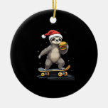 CHRISTMAS SLOTH Funny Christmas Skateboard Sloth Ceramic Ornament