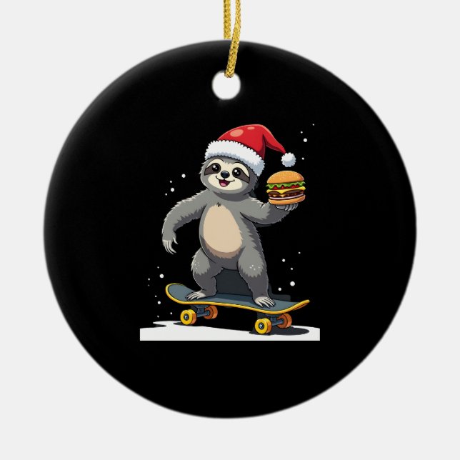 CHRISTMAS SLOTH Funny Christmas Skateboard Sloth ( Ceramic Ornament (Front)