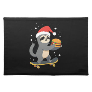 CHRISTMAS SLOTH Funny Christmas Skateboard Sloth ( Cloth Placemat